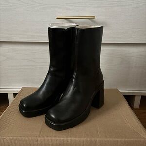 Steve Madden Fantsie Black Platform Mid-Calf Block Heel Boots